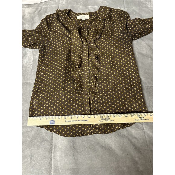 Ann Taylor Loft Light Long Sleeved Brown and Tan‎ Full Print Blouse Size Small - Picture 7 of 7